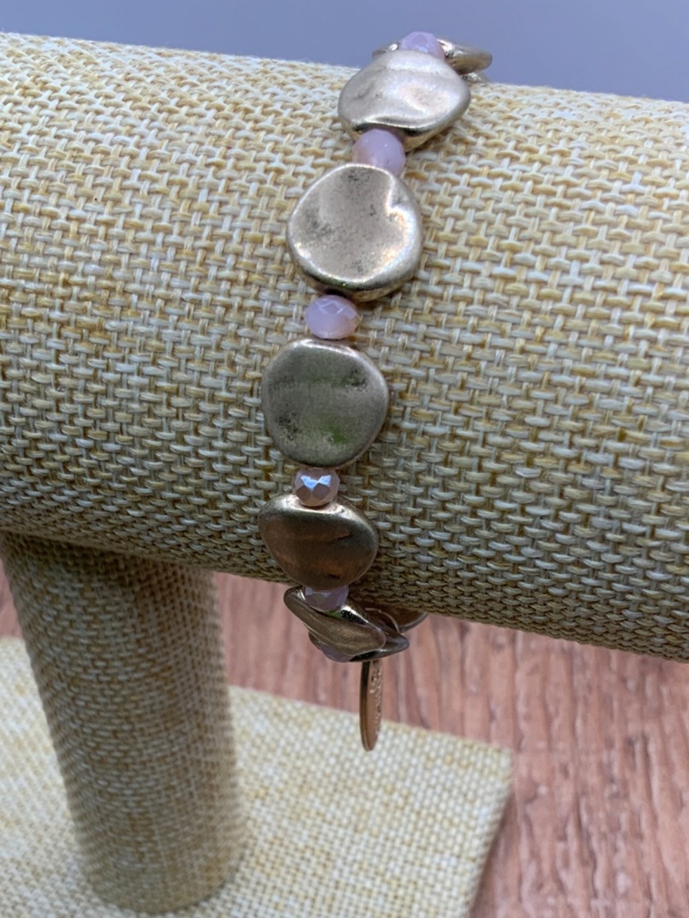 Plunder Design Kallie Nicole Gold-Tone Disc Pale Pink Beads Stretchy Bracelet